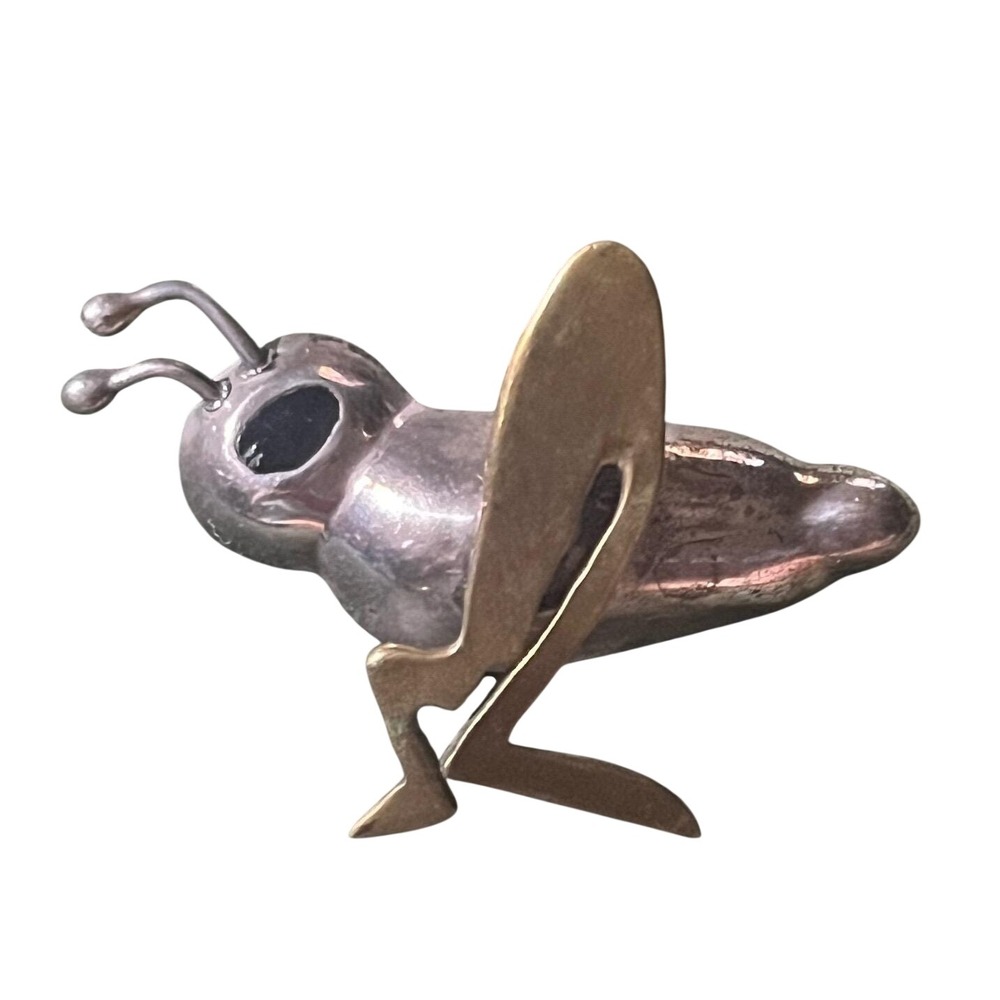 Vintage Sterling Silver Two-Tone Taxco Grasshopper Black onyx Brooch/Pin 1 7/8"